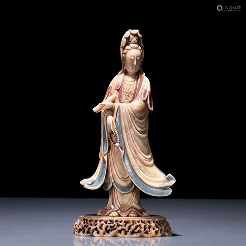 A Fabulous Soapstone Figure Of Guanyin