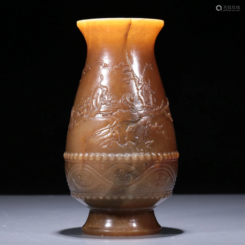 A Fine Soapstone 'Landscape& Figure' Vase