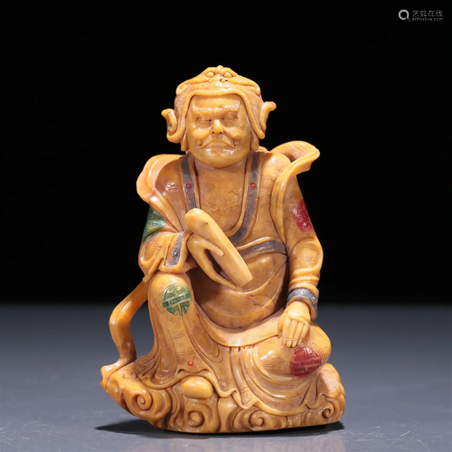 An Exquisite Soapstone Painted Figure