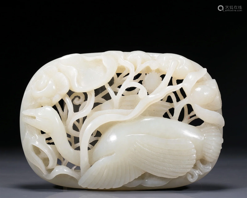 A Magnificent White Jade 'Flower& Bird' Belt Ornament