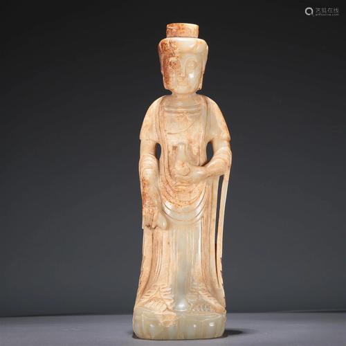 A Marvelous White Jade Figure Of Guanyin