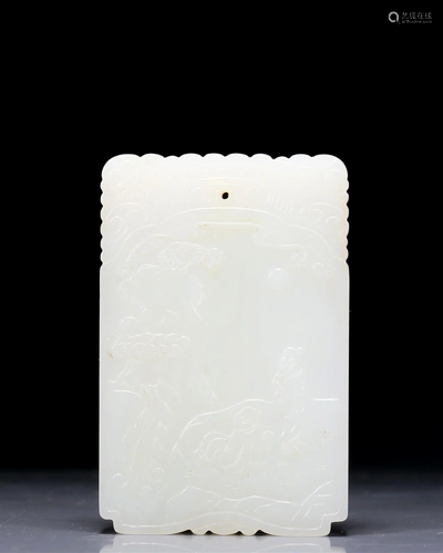 An Exquisite White Jade 'Landscape& Figure' Panel With Poem ...