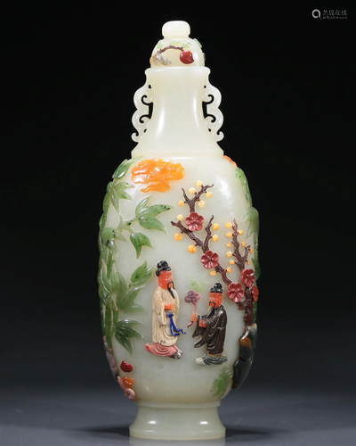 A Marvelous White Jade Gem-Inlaid 'Flower& Figure' Vase And ...