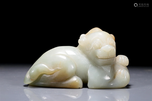 A Precious Imperial Celadon-White Jade Unicorn