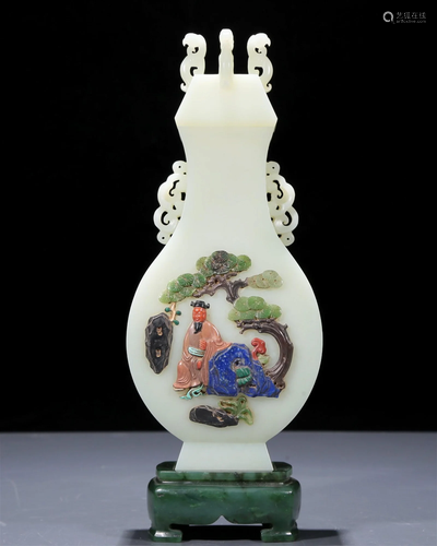 A Superb White Jade Gem-Inlaid 'Figure' Vase And Cover With ...