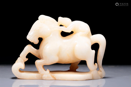 A Precious Imperial White Jade 'Monkey And Horse' Decoration