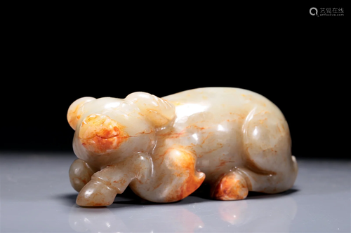 A Precious Celadon-White Jade Buffalo