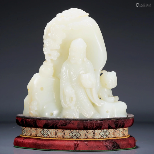 A Magnificent White Jade 'Arhat And Tiger' Group