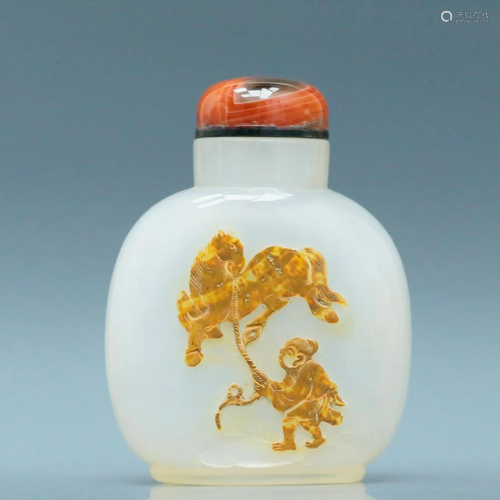 A Fine Agate Incised 'Figure' Snuff Bottle