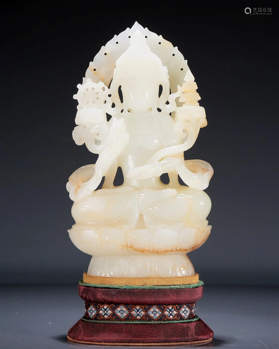 A Magnificent White Jade Figure Of Bodhisattva