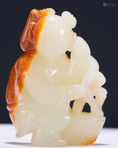 A Fabulous Gaogu White Jade 'Boy' Pendant