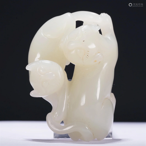 A Fabulous Gaogu White Jade 'Auspicious Beast' Pendant