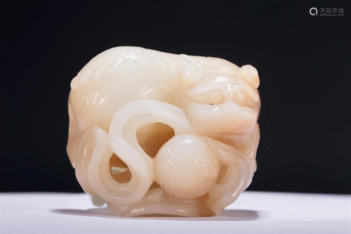 A Fabulous Gaogu White Jade 'Lion' Pendant