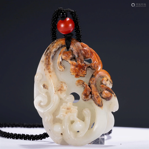 A Fabulous Gaogu White Jade 'Chi-Dragon' Pendant