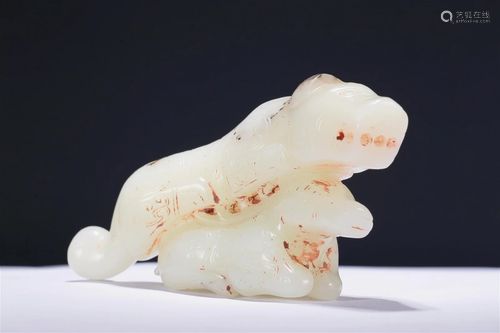 A Fabulous Gaogu White Jade 'Auspicious Beast' Pendant