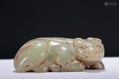 A Fabulous Gaogu Celadon-White Jade Buffalo