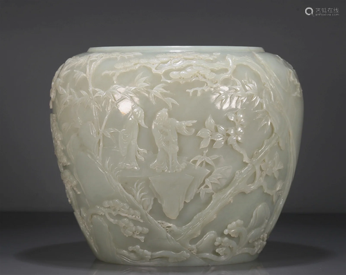 A Wonderful White Jade 'Landscape& Figure' Water Pot