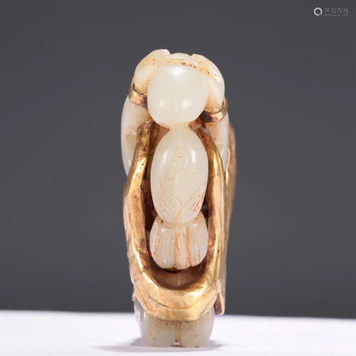 A Fabulous White Jade Gilded 'Figure' Decoration