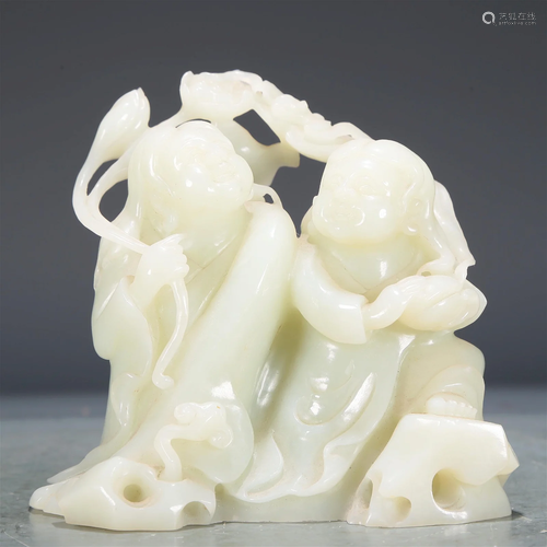 A Fabulous White Jade 'Two Immortals' Decoration