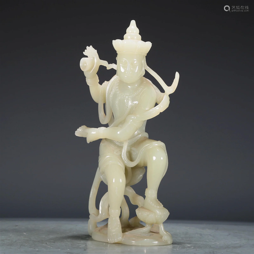 A Fabulous White Jade Figure Of Bodhisattva