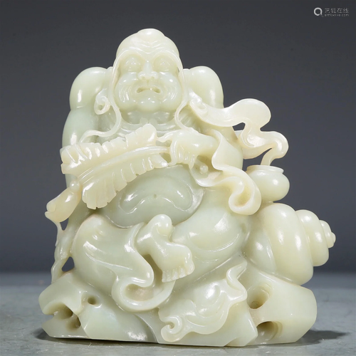 A Fabulous White Jade Figure Of Arhat