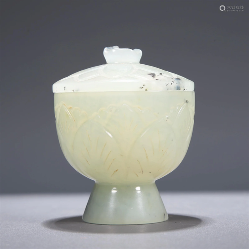 A Superb White Jade 'Lotus' Jar And Cover