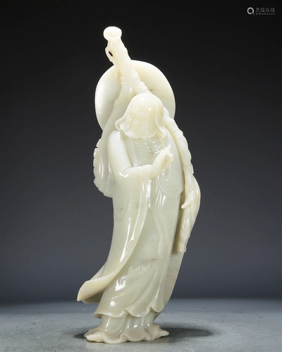 A Fabulous White Jade Figure Of Arhat