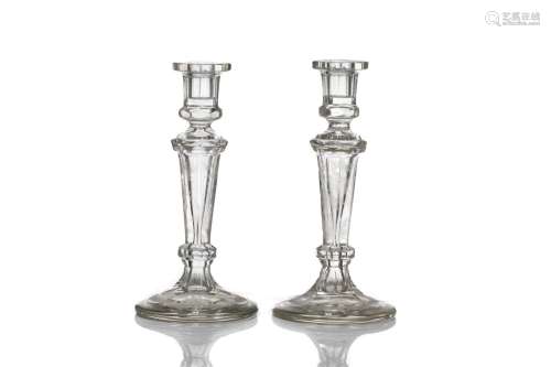 PAIR OF ANTIQUE ETCHED GLASS CANDLESTICKS