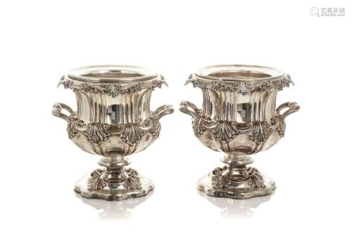 PAIR OF ENGLISH SILVERPLATED WINE COOLERS