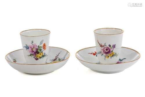 PAIR OF 18th C MEISSEN CHOCOLATE CUPS & SAUCERS