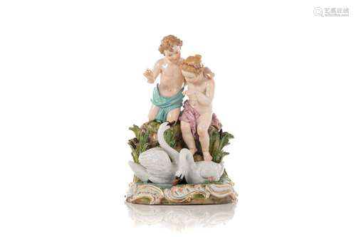 MEISSEN PORCELAIN FIGURAL GROUP WITH SWANS