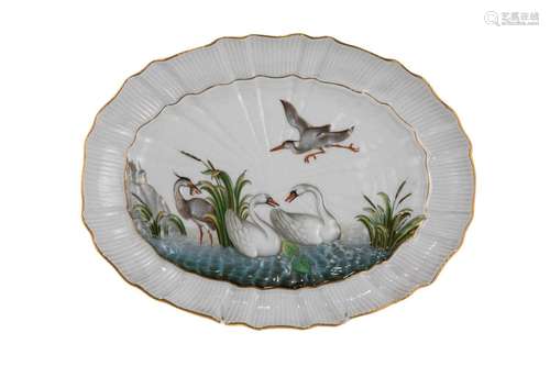 19th C MEISSEN PORCELAIN SWAN PLATTER