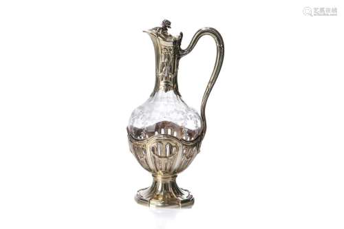 19th C FRENCH SILVER MOUNTED CUT GLASS EWER