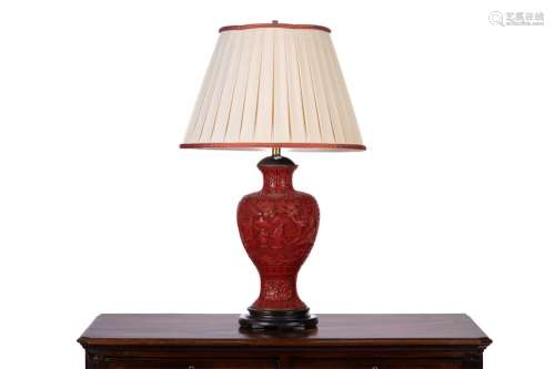 CHINESE RED LACQUER VASE AS TABLE LAMP