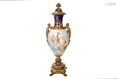 FRENCH SEVRES HAND PAINTED PORCELAIN URN