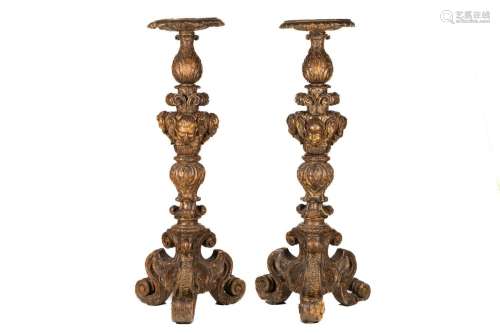 PAIR OF LARGE 17th C FRENCH CARVED CANDLE PRICKETS