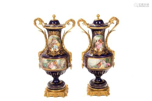 PAIR OF FRENCH SEVRES PORCELAIN URNS
