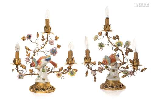 PAIR OF CONTINENTAL PORCELAIN & GILT TABLE LAMPS