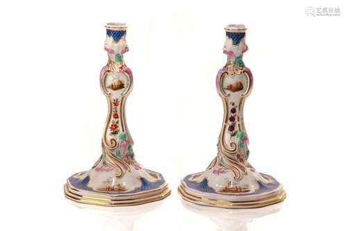 19th C PAIR OF DRESDEN PORCELAIN CANDLESTICKS