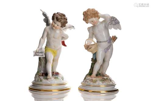 PAIR OF 19th C MEISSEN PORCELAIN CHERUB FIGURES