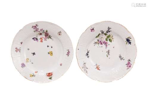 TWO 18th C BASKET WEAVE MEISSEN PORCELAIN PLATES