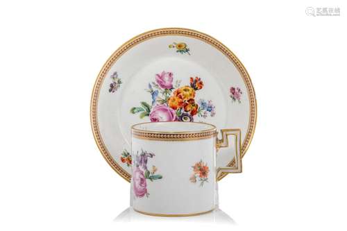 18th C MARCOLINI MEISSEN PORCELAIN CAN & SAUCER