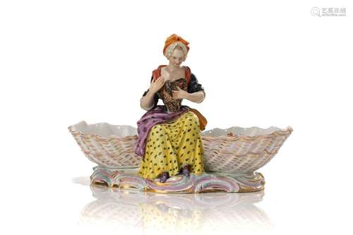 19th C MEISSEN PORCELAIN FIGURAL SWEET MEAT DISH