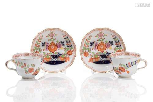 TWO MEISSEN PORCELAIN LARGE TEA CUPS & SAUCERS