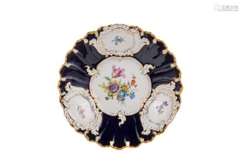 19th C COBALT & GOLD MEISSEN PORCELAIN PLATE