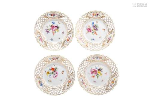 FOUR MEISSEN PIERECED PORCELAIN PLATES