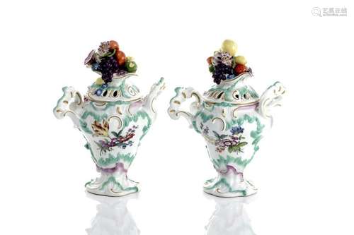 PAIR OF MEISSEN PORCELAIN COVERED POT POURRI URNS