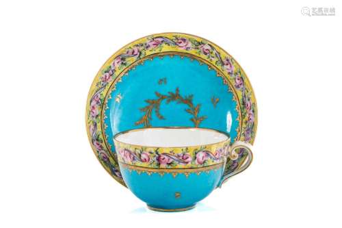 LATE 18th C SEVRES PORCELAIN CUP & SAUCER
