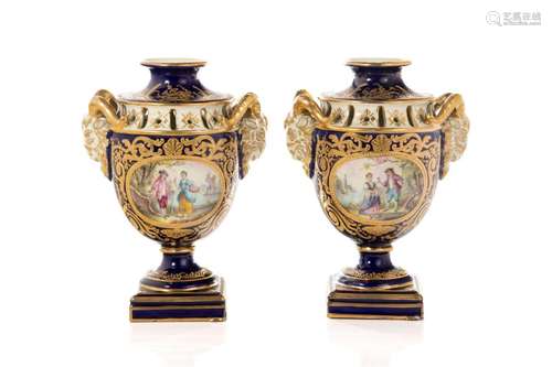 PAIR OF FRENCH PORCELAIN HANDPAINTED VASES