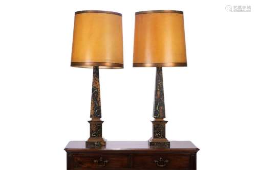 PAIR OF FAUX MARBLE OBELISK FORM TABLE LAMPS